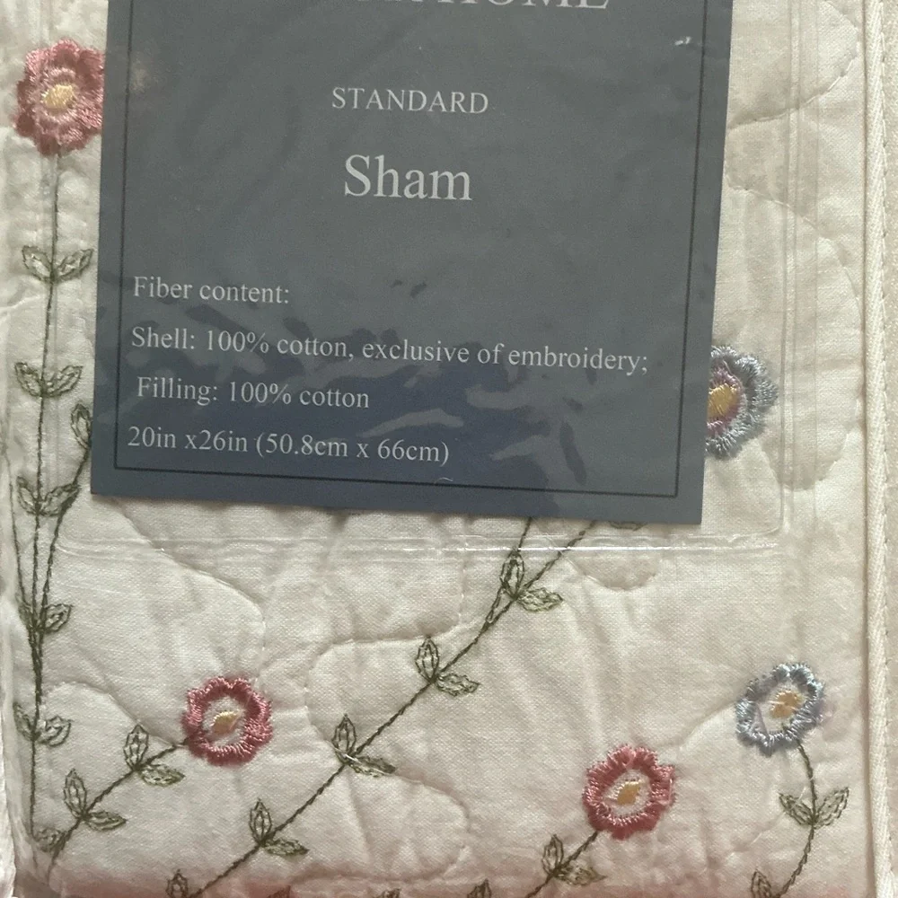 Vtg cottagecore Aloor home quilted standard pillow sham with flower embroidered